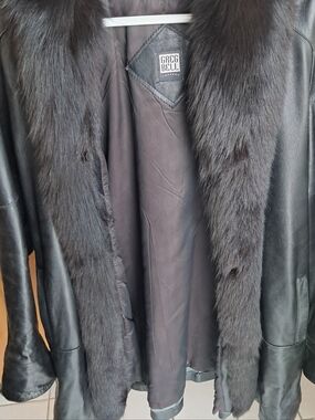 Vtg Gregg Bell Leather Fur Coat Fox Women's Medium M Luxury Mobwife Formal
